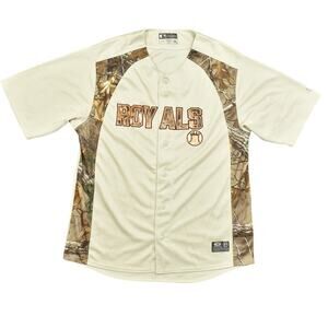 True Fan Men's Beige Activewear Top L KC Royals Baseball Jersey Button